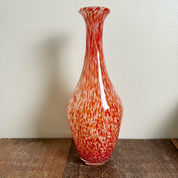 Vintage MCM Red Orange White Hand Blown Turned Tall Vase Smooth Pontil - Picture 7 of 9